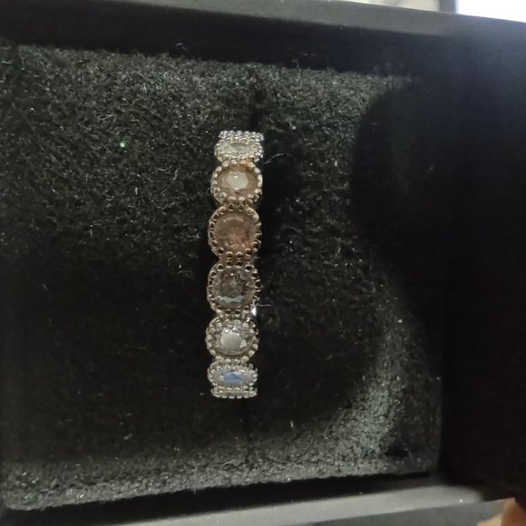 Miligrain Bezel set 18k White gold plated Sterling Silver Eternity Ring Size 8 - Picture 3 of 3